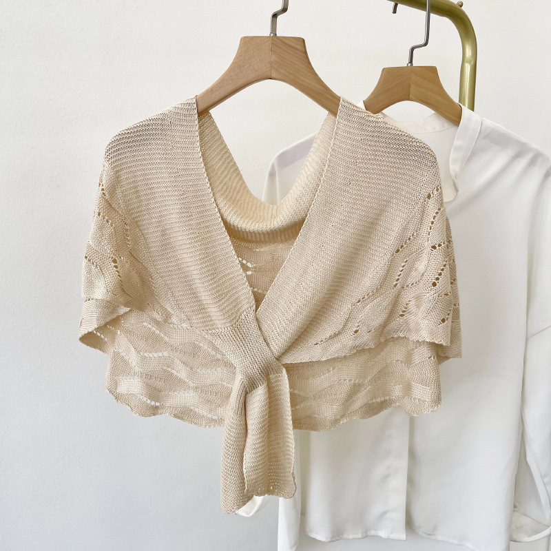 Mantón de punto desgaste exterior de las mujeres estilo de la alta sociedad primavera y verano soporte cervical tejido habitación con aire acondicionado patrón de onda bufanda de hombro collar falso