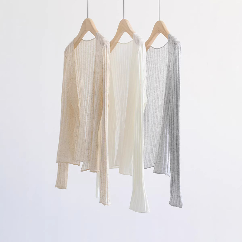 Spring and Summer French-Style Sheer Hollow-Out Buttonless Knit Cardigan Tencel Linen Long-Sleeve Thin Jacket Sun Protection Top for Women Spring and Summer French-Style Sheer Hollow-Out Buttonless Knit Cardigan Tencel Linen Long-Sleeve Thin Jacket Sun Protection Top for Women