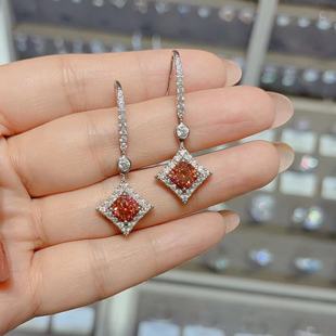 Princess Square Flaming Red Vintage Moissanite Earrings Fidelity Mosan Diamond 925 Silver Premium Earrings Gift Wholesale
