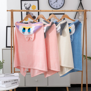 Wholesale coral fleece bath towel cartoon cute thick soft warm home children's bathrobe hooded cape absorbent