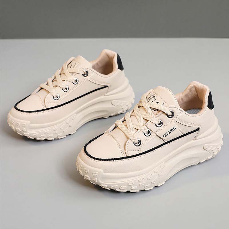 Thick-soled Leather Sneakers For Women Casual Height Increasing_voghion.com
