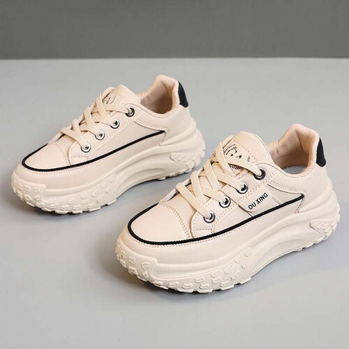 Women's Thick Sole White Shoes 2025 New Fall Winter Casual Sporty Matchable Heel Sneakers Dad White Leather Surface Mocca Shoes