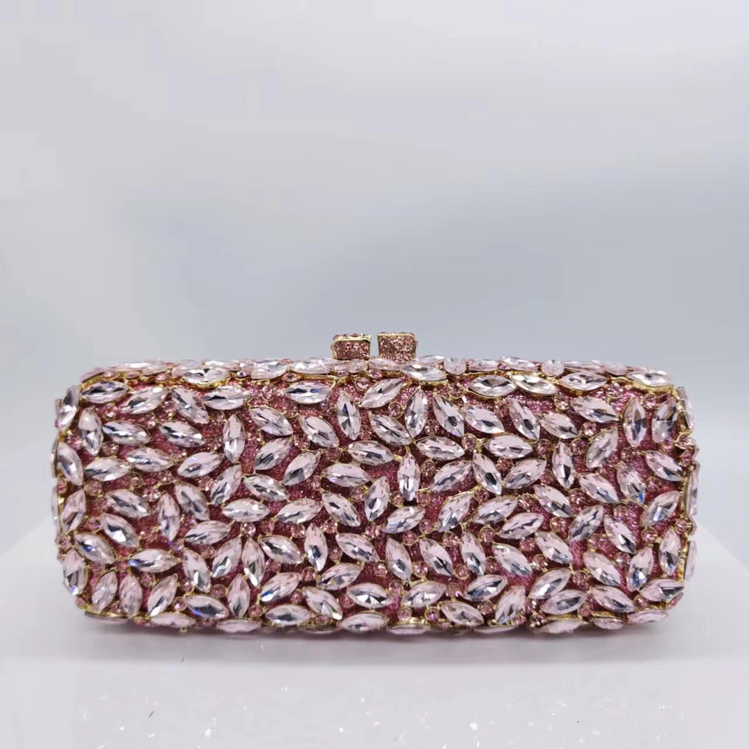 Túi clutch nữ đính kim cương giả dự tiệc dạ hội cao cấp — Màu xanh lá, Màu hồng, Nền vàng kim cương trắng, Xanh bạc chi tiết 7