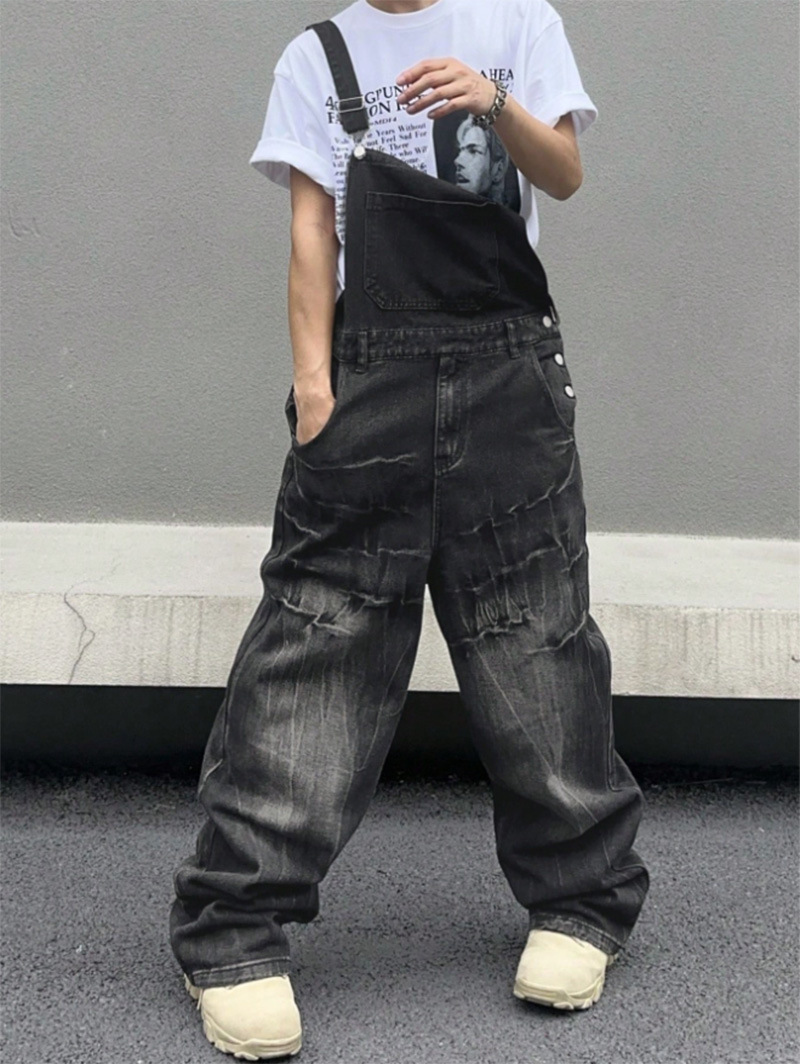 Retro Washed Lightning Bolt Pattern Jeans for Men High Street Vibe Style Design Niche Trendy Brand Cool And Edgy Pants_mkmklike.com