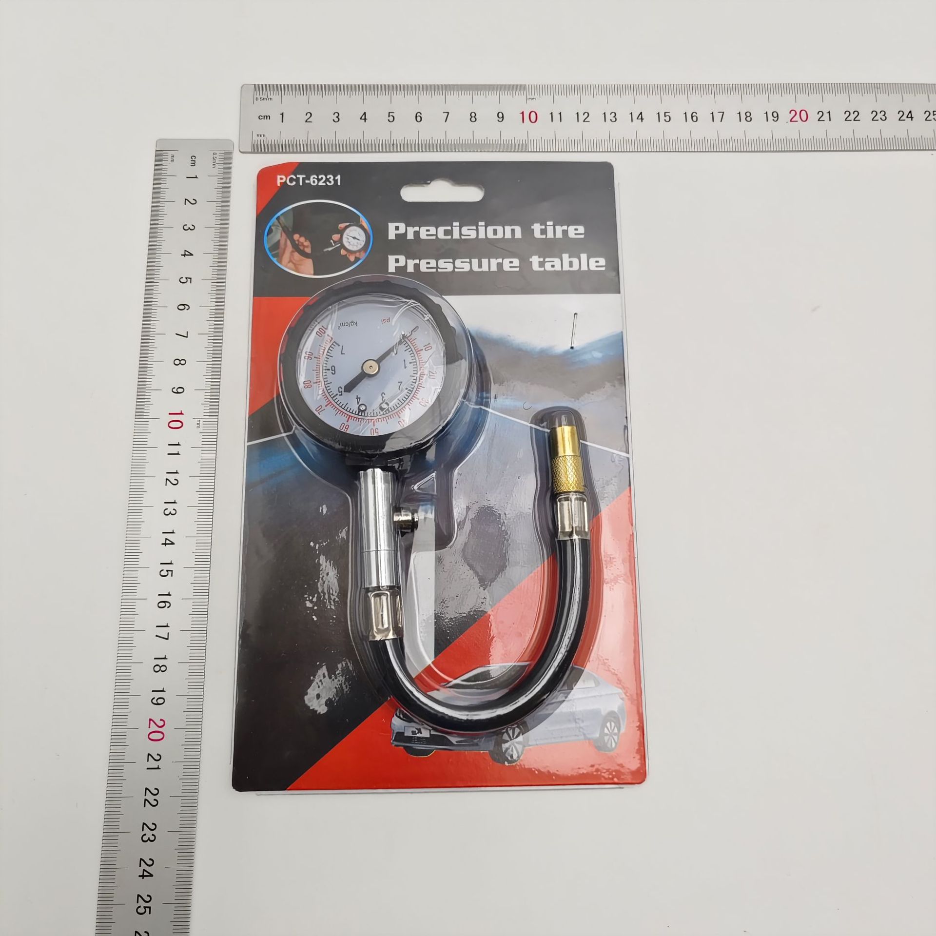 High-precision car tire pressure gauge, multifunctional with deflation function, long hose mechanical tire pressure gauge detector