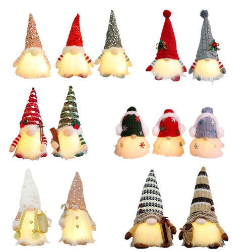 Christmas decoration with cross-border sparkling lights, Rudolph plush doll, Christmas glowing faceless gnome figurine