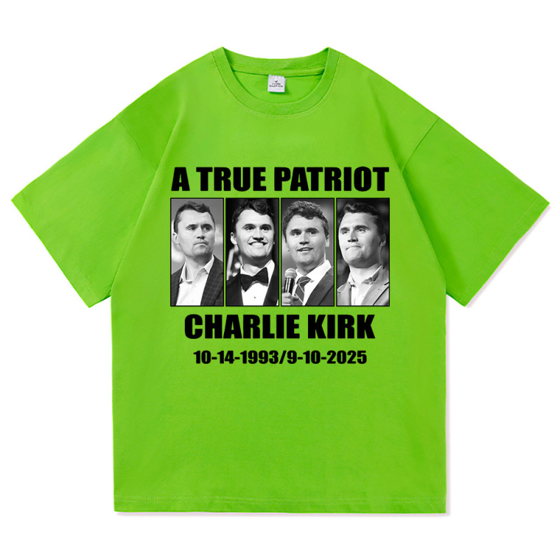 【欧码棉T】Charlie Kirk自由T恤时尚男/女原宿美学字母印花T恤中|undefined