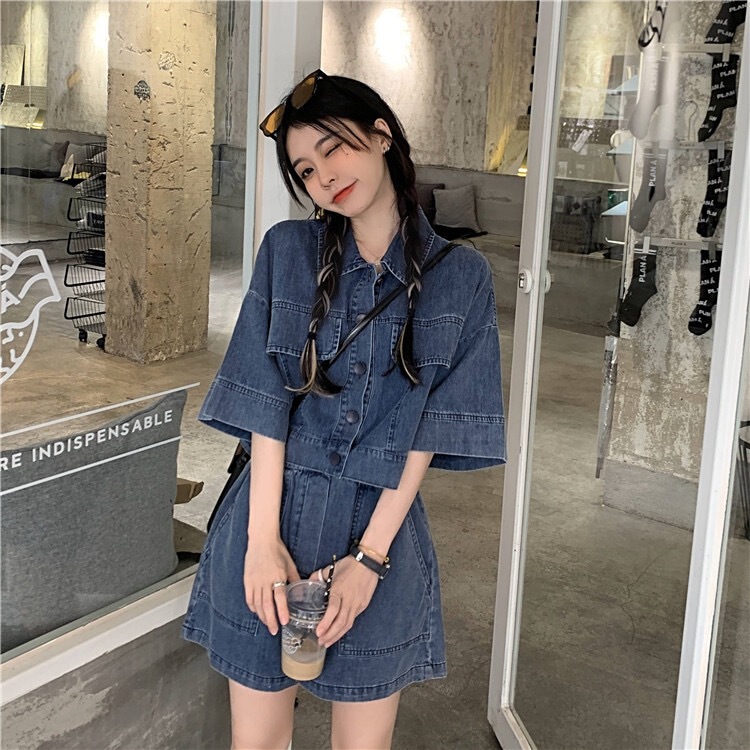 Age-Reducing Elegant Short-Sleeved Shirt Denim Suit for Women 2025 Summer New Large Size Shorts Jacket Two-Piece Set Age-Reducing Elegant Short-Sleeved Shirt Denim Suit for Women 2025 Summer New Large Size Shorts Jacket Two-Piece Set