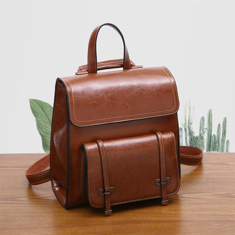 2024 nuevo bolso de cuero genuino de las mujeres bolsa de estilo retro bolsa de mensajero de la moda bolsa de hombro ocasional de gran capacidad mochila logo