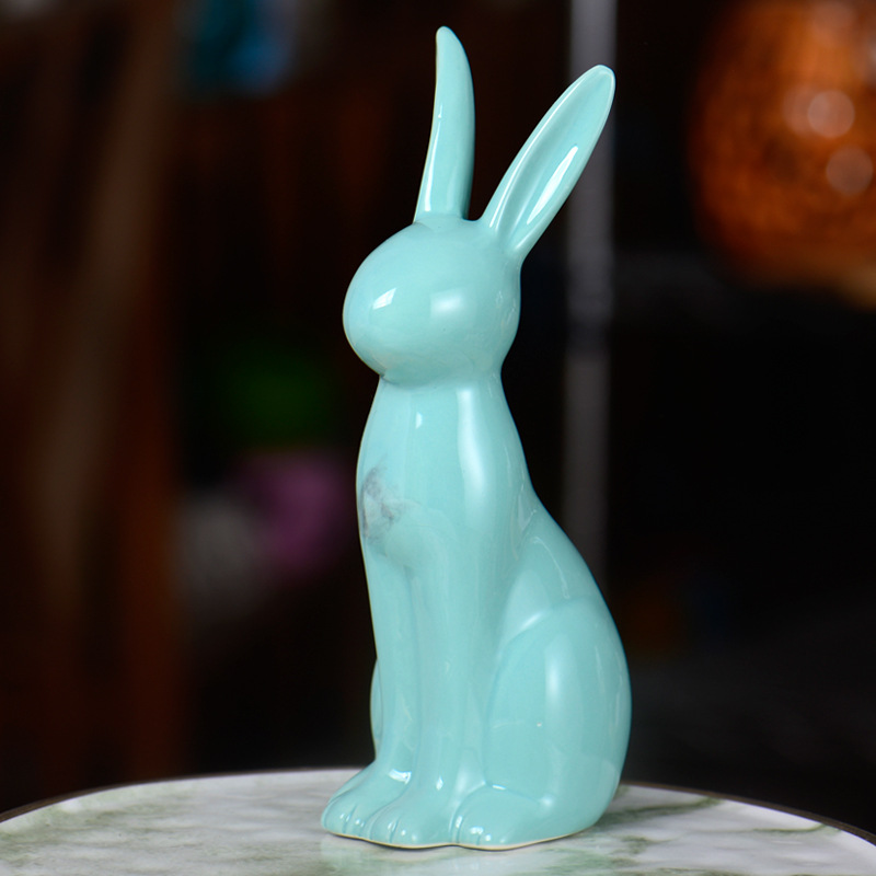 Pascua lindo conejito de cerámica artesanía Decoración Oficina del hogar TV gabinete muñeca animal joyería
