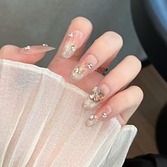 纯手工中椭圆穿戴甲片指甲贴片秋冬新款光疗法式猫眼穿戴甲甲片