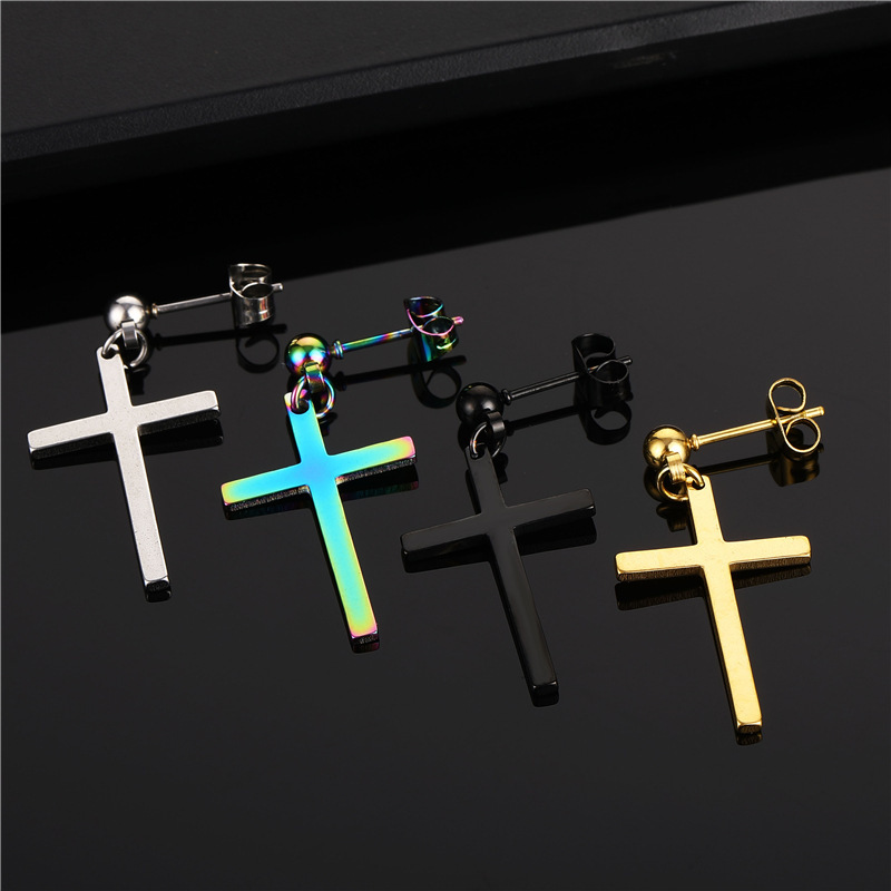 Simple Style Cross Titanium Steel Drop Earrings 1 Piece display picture 1