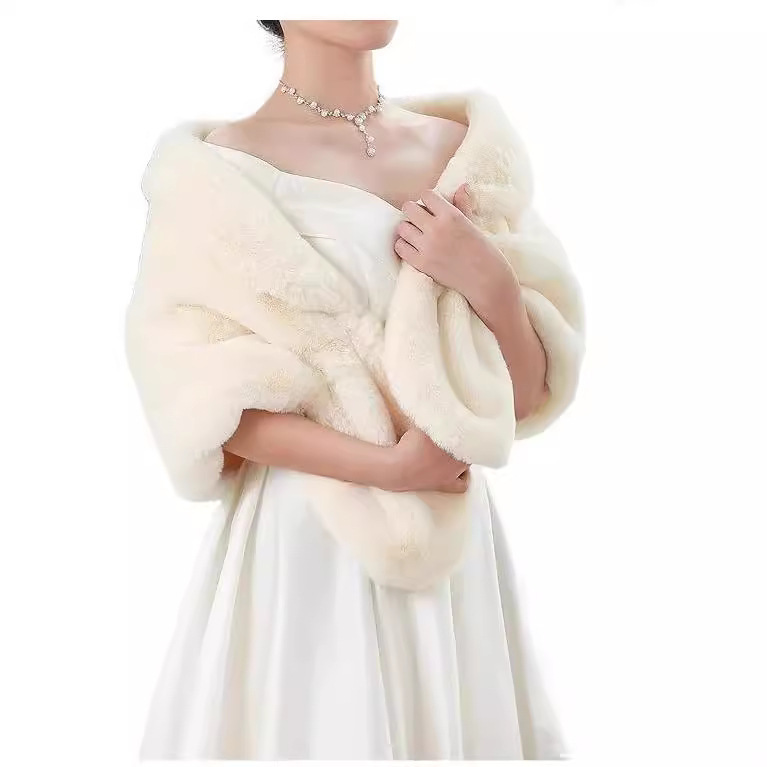 Amazon New Christmas Dress All-Match Imitation Rabbit Fur Shawl Fur Poncho Jacket Lapel Shawl