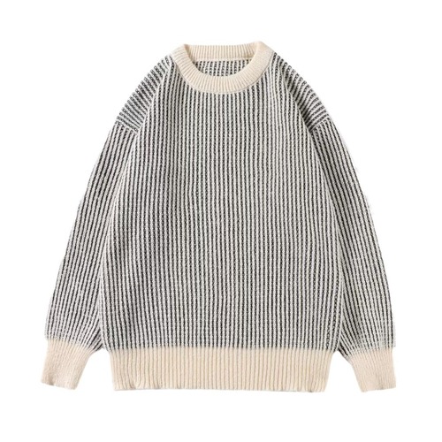 Men's Couple Casual Knitwear Sweater with Small Stripes, Autumn and Winter, Personalized, Versatile, Fashion, Contrast Color Base Layer Sweatshirt