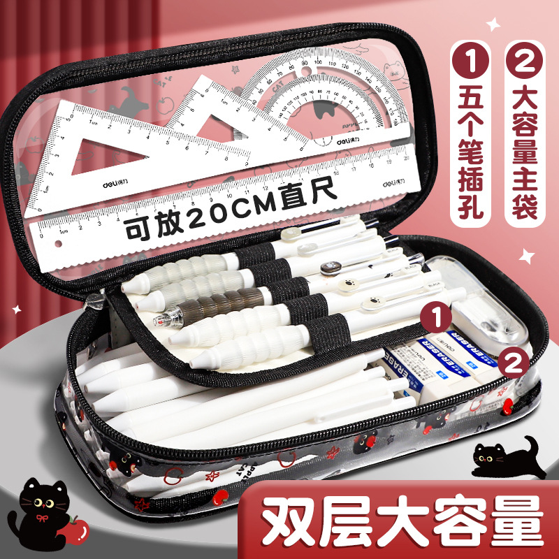 Nueva bolsa de lápices de gato de manzana de perro garabateado, linda impresión de mascotas, forro grueso de gran capacidad, papelería de fiesta de estudiantes al por mayor