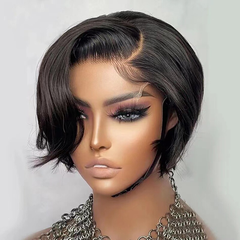 Front lace wig Amazon hot selling bob hair 13x4human hair wig women's short straight hair full head cover