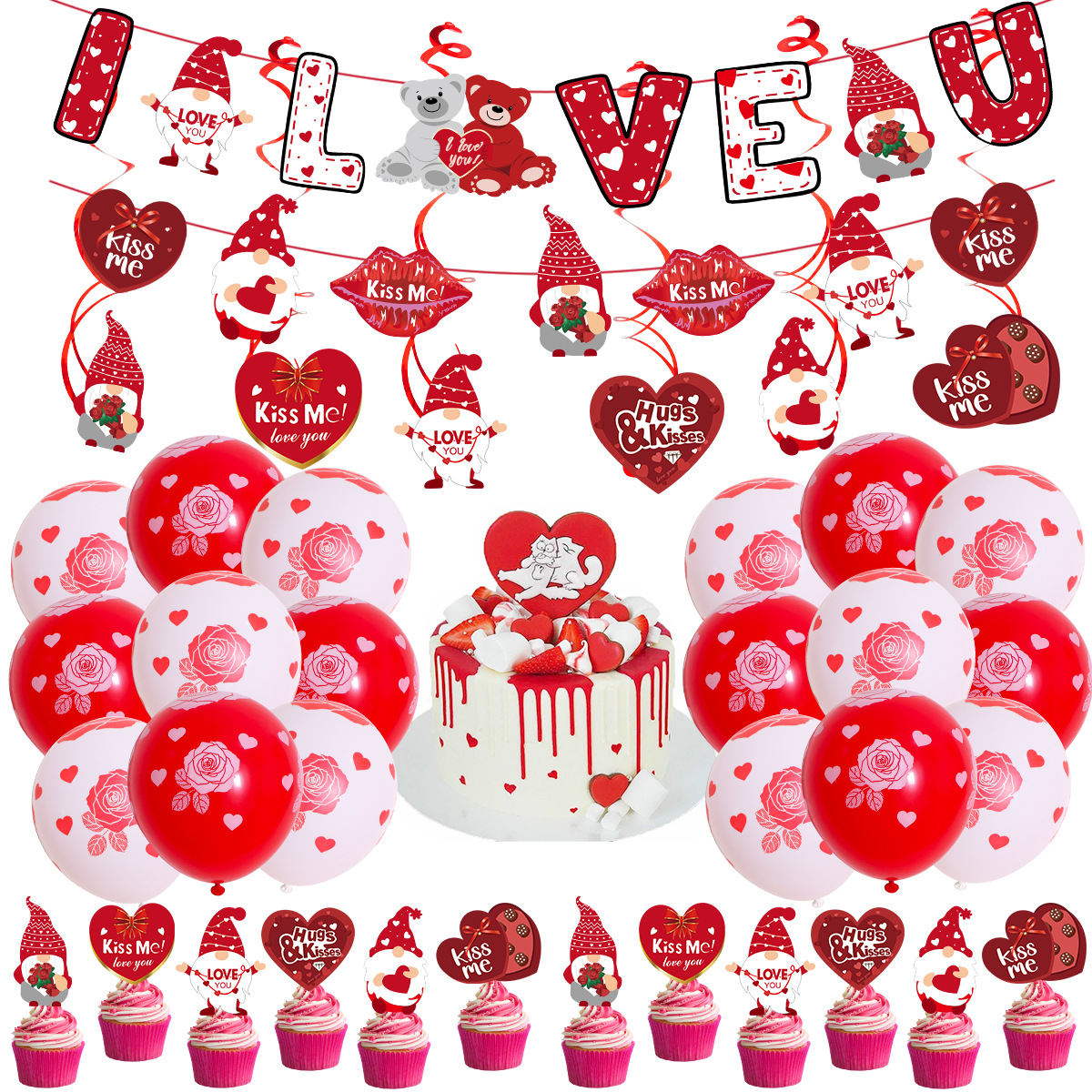 25 años de nuevo conjunto de valentines transfronterizos enano decoración ventilador espiral colgante regalo de valentines suministros de fiesta