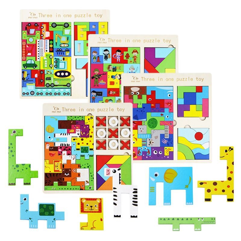 Tetris divertido rompecabezas tres en uno, ejercicio de bloques de construcción, coordinación ojo-mano del bebé, combinación de formas, juguetes educativos image 6