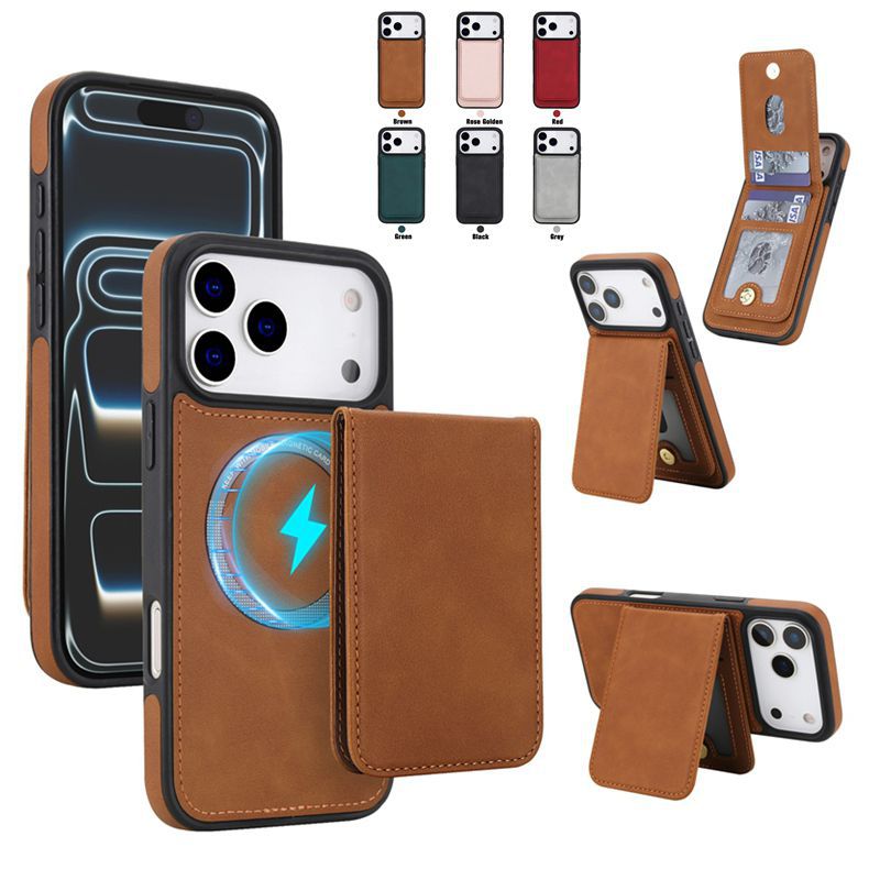 适用iPhone17复古纹上下翻卡夹二合一手机壳 苹果16磁吸S25保护套