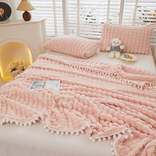 ins风毛球装饰毯网红云感毯沙发盖毯北欧卧室床边毯法兰绒毛毯冬