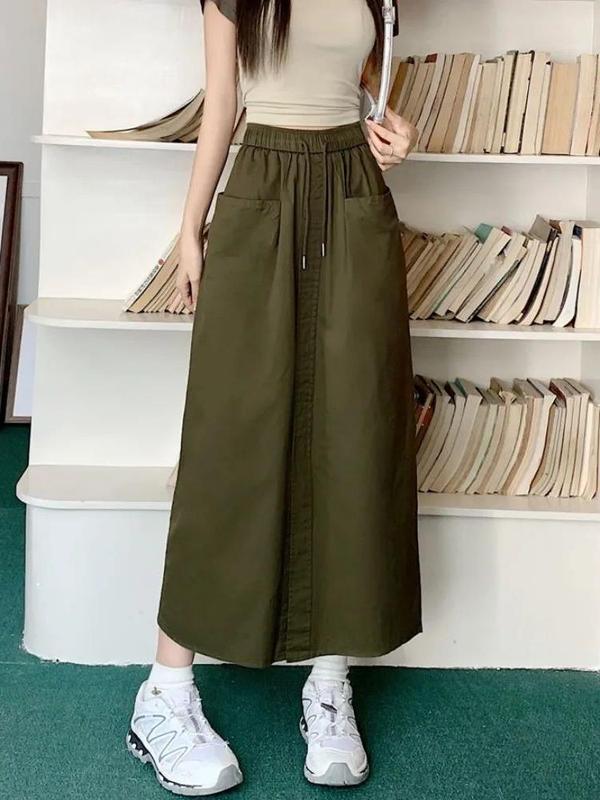2024新型デザイン感a字スカート女性夏高腰ゆるい工装オープンフォーク中ロングスカート腰山本スカート|undefined