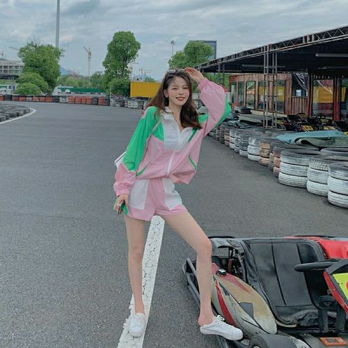 Thin sun protection sportswear suit for women, spring and summer Korean style loose long-sleeved shorts, fashionable niche casual two-piece set