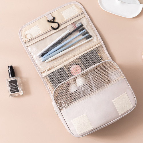 Portable and large-capacity travel toiletry bag with hanging design, skincare and makeup organizer, dry-wet separation foldable storage bag