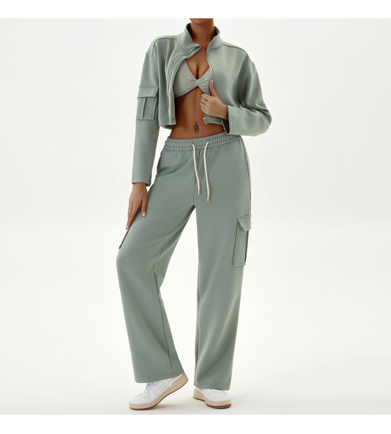 Damenbekleidung Arbeitskleidung Freizeitsportanzüge lockerer Reißverschluss Jogging-Yoga-Kleidung_voghion.com