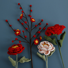 Spring Festival elements hand-woven peony bouquet, weaver yarn crochet simulation flower, sweet handmade fake flower 