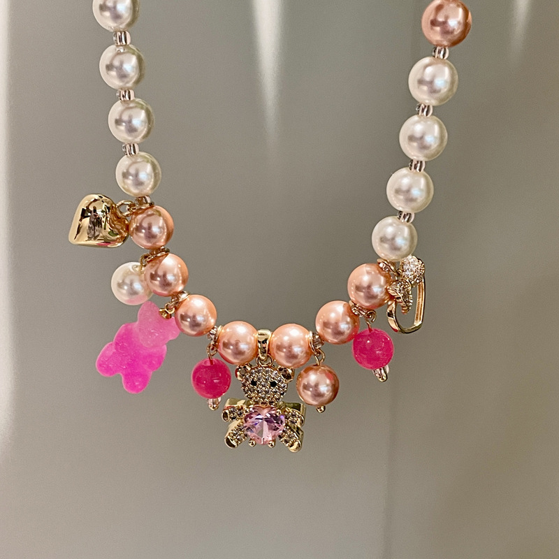 Beaded Chain Chain Type 1 Piece Quantity Date, Tea Party Occasion Cute Bear Beaded Artificial Crystal Beaded Chain Beaded Necklaces Wholesale