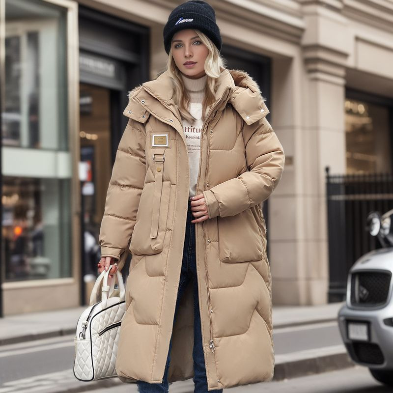 Chapeau détachable d'hiver pour femmes, vêtements rembourrés de coton, épaississement jusqu'aux genoux, nouvelle collection_voghion.com