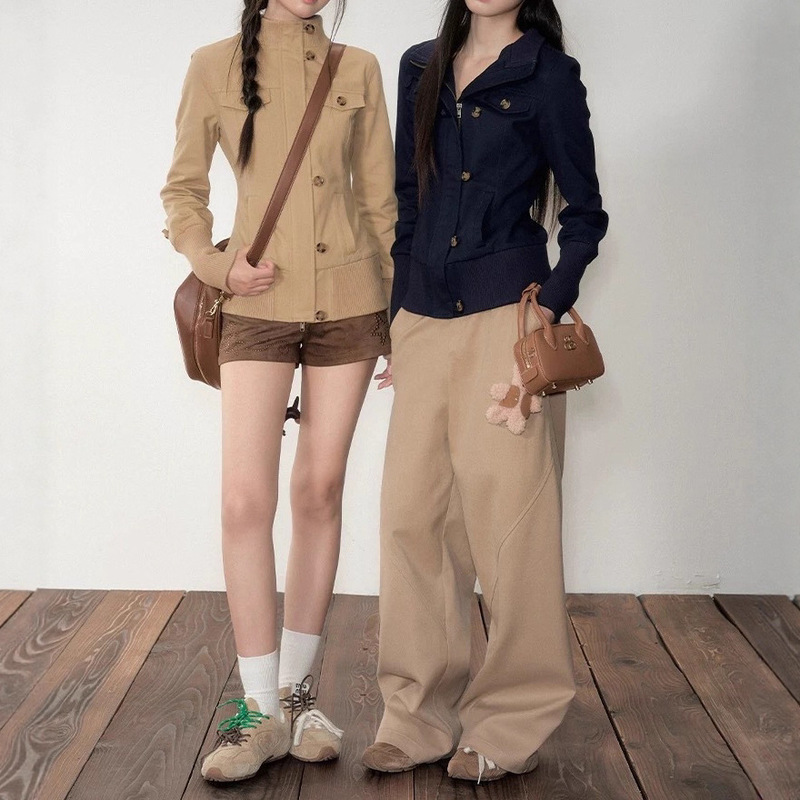 Soote Season Original Korean Retro Slim Slim Zipper Buttoned Half Turtleneck Short Jacket Top for Women