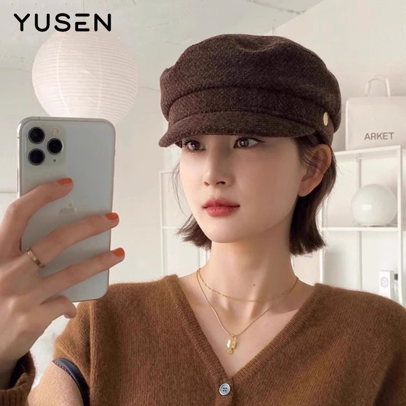 韓国の金の帽子の女性の秋冬の気質のウールはベレーの帽子のinsの復古の英倫の平頂の百合の子供の帽子です。|undefined