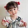 Red children's cute hairgrip with bow, strawberry for princess, hairpins, hair accessory, 1 pair