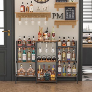 Multifunctional Bar Rack with Glass Rack, Wine Rack Freestanding Floor, 6-Tier Ladder Bar Cabinet with Partition