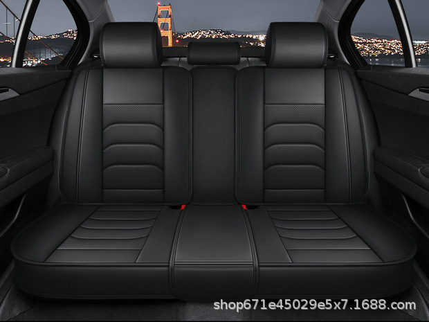 Four-Season Universal Car Seat Cover, Car Seat Cushion, Nappa Leather Fully Enclosed Seat Cushion, Perforated, Breathable and Wear-Resistant, Five Seats