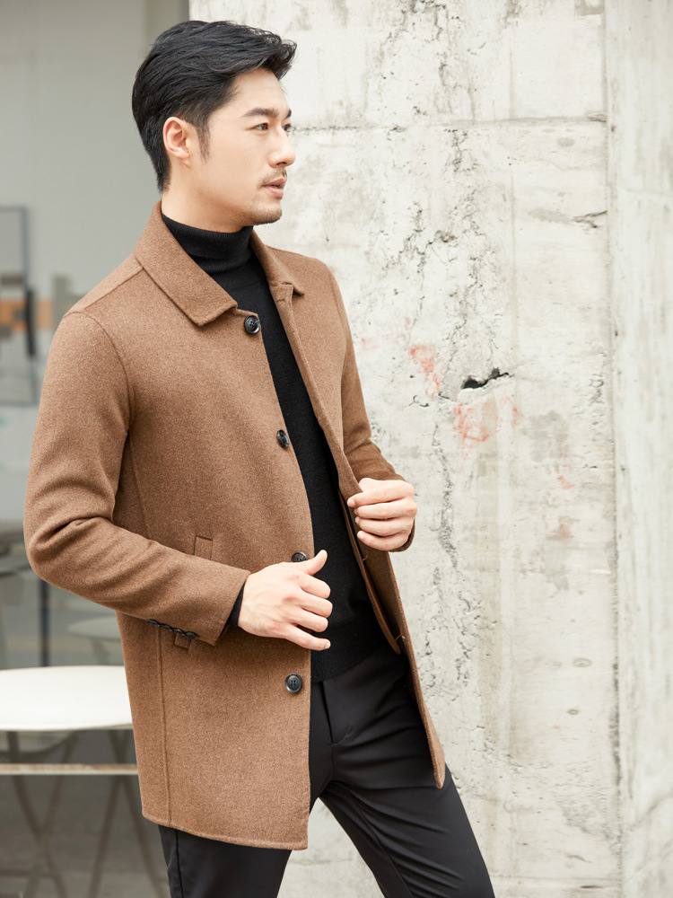 Abrigo de lana de doble cara casual de negocios Abrigo de lana engrosada de invierno para hombres Abrigo de lana de mediana longitud