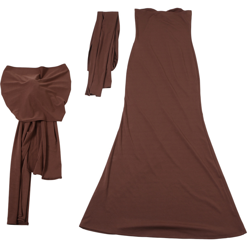 Spring Women Clothing Personality Scarf Collar Slim Fit Twist Lace up Tube Top Dress Women