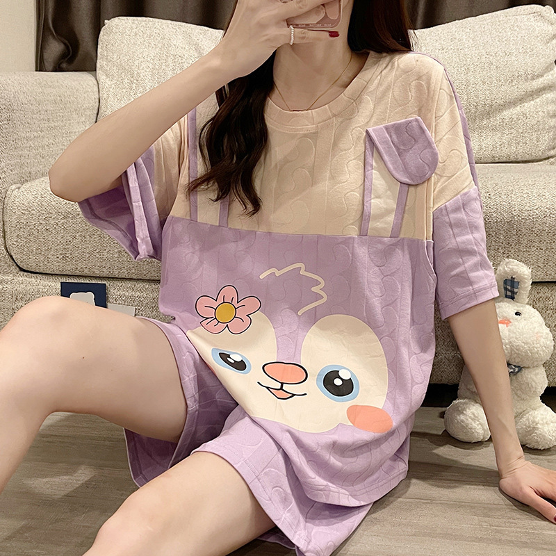 New Internet Celebrity Pure Cotton Summer Short-sleeved Lactation Moon Suit Thin Pregnant Women's Lactation Pajamas Jacquard Home Suit New Internet Celebrity Pure Cotton Summer Short-sleeved Lactation Moon Suit Thin Pregnant Women's Lactation Pajamas Jacquard Home Suit