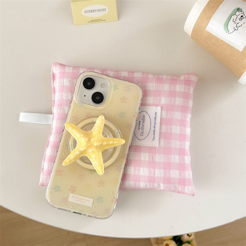 Estrella de mar amarilla fresca pequeña coreana para iPhone16 funda para teléfono móvil 15ProMax dibujos animados 14/13 atracción magnética 16P