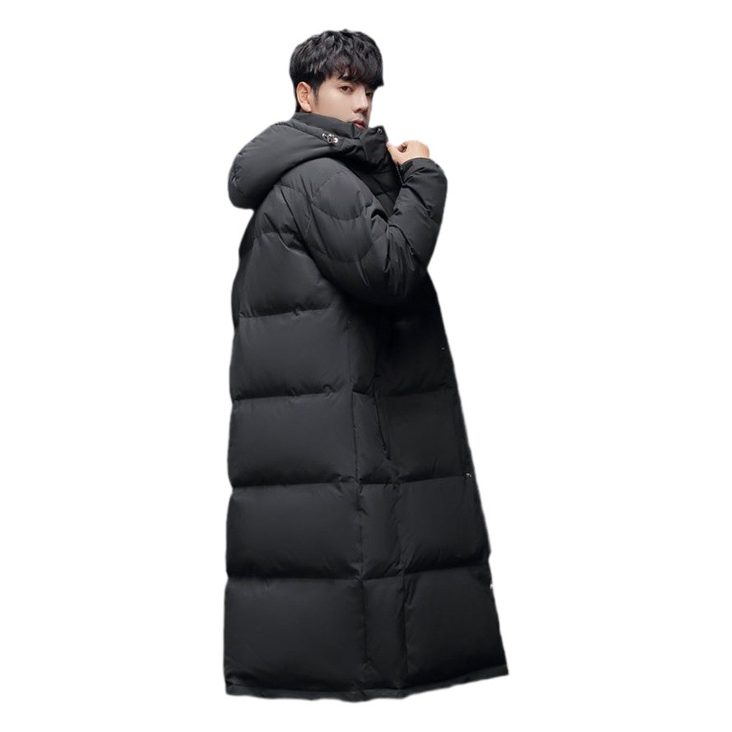 メーカー直販 冬用メンズダウンジャケット カップル向け ロング丈 厚手 保温 フード付き シンプルでおしゃれな若者向けトレンドジャケット