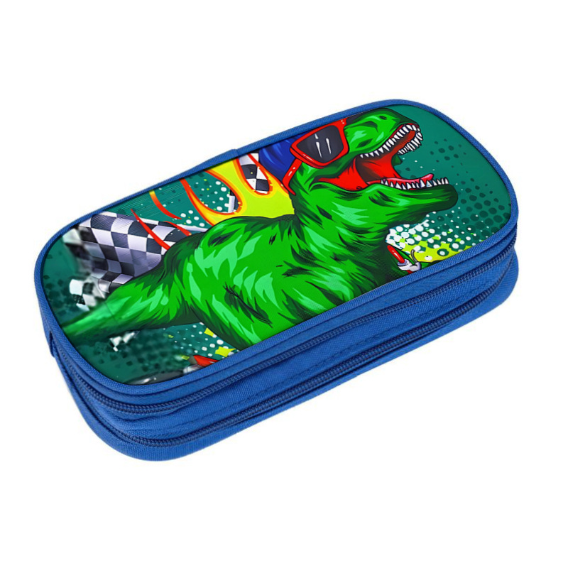 Dinosauro Dinosaur DIY bolsas de lápiz azul doble capa multifuncional caja de papelería de gran capacidad caja de papelería