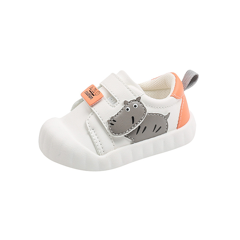 Primavera y otoño versión coreana de las nuevas zapatillas de cuero para niños, zapatillas de deporte para niños, suela suave, zapatos blancos de dibujos animados para niñas