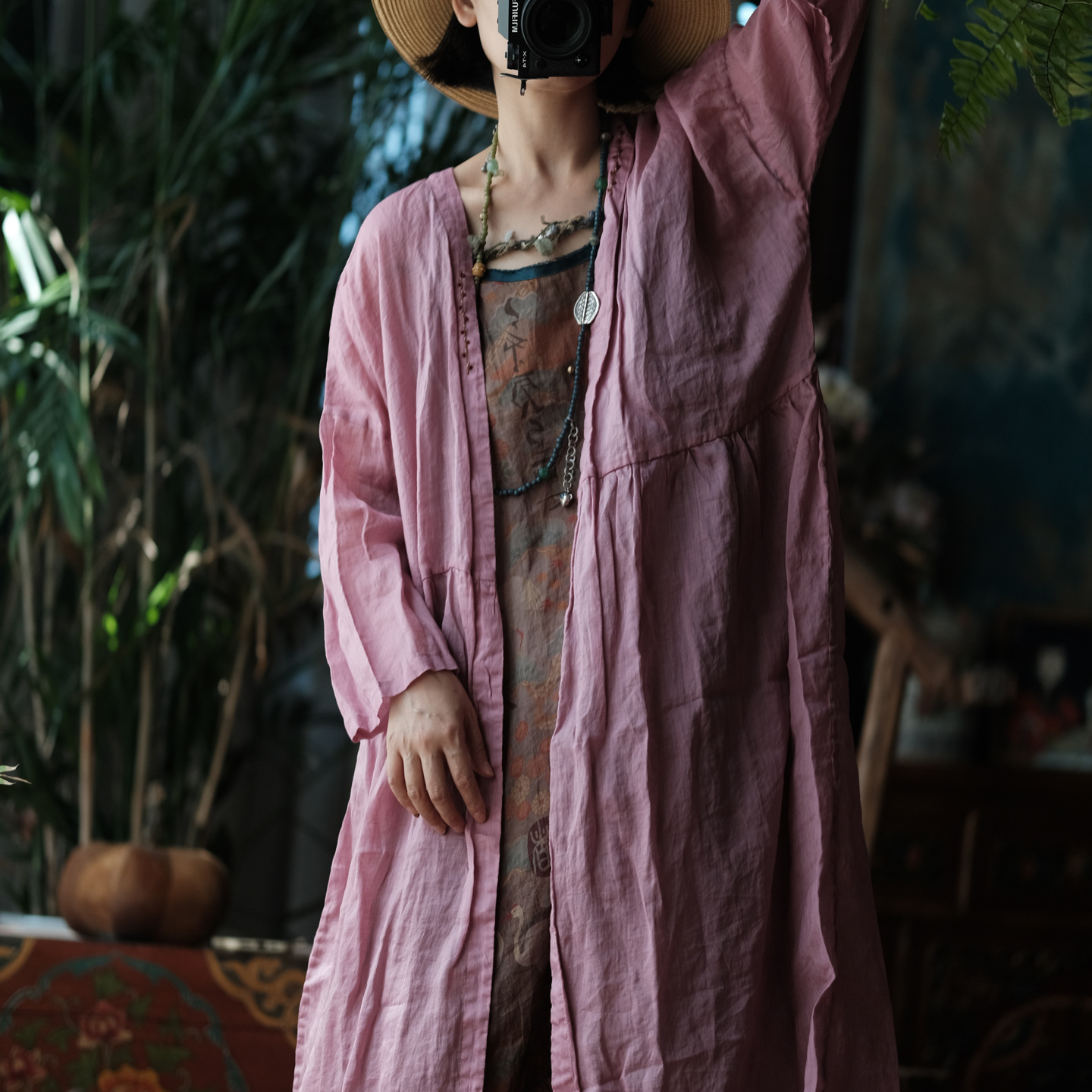 Little Mud Girl Original Women's Clothing Artistic Retro Large Cardigan Loose and Easiest for Match Hand Embroidered Long Outerwear 2193 Pink