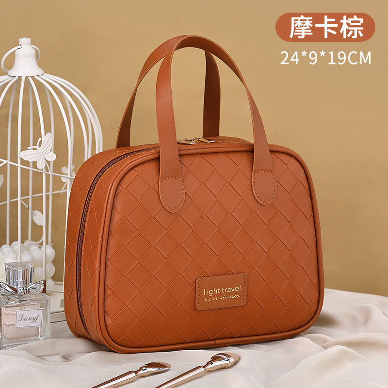 Bolsa de lavado de sensación avanzada de media curva de luna de rejilla tejida nuevo almacenamiento de partición impermeable de cosméticos tagi portátil de gran capacidad