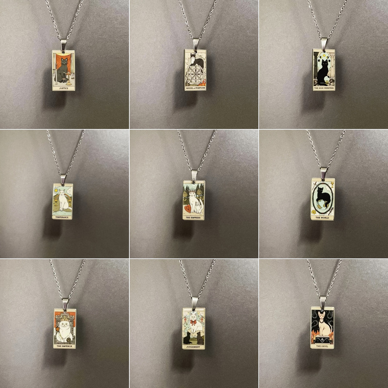 Stainless Steel Letter Necklace Vintage Accessories Women's Color Printed Card High-End Pendant Titanium Steel Sweater Chain Cross-Border Hot Sale Stainless Steel Letter Necklace Vintage Accessories Women's Color Printed Card High-End Pendant Titanium Steel Sweater Chain Cross-Border Hot Sale