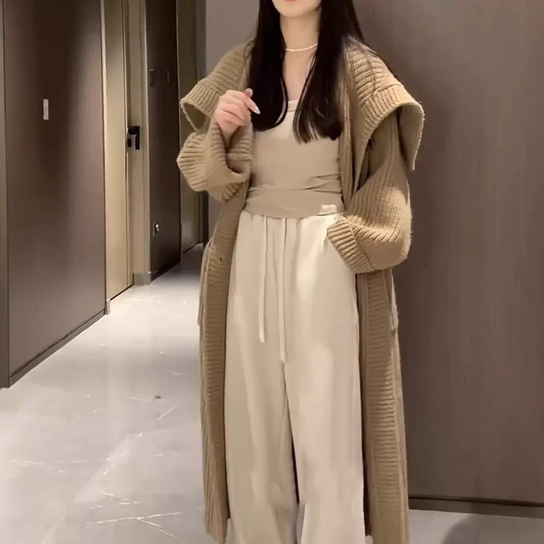 大被子毛衣外套女长款慵懒风秋冬宽松加厚高级感翻领针织开衫大衣