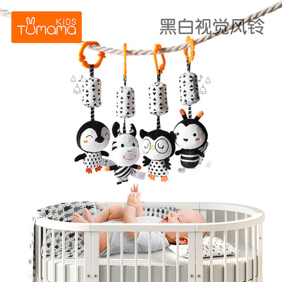 兔妈妈新生婴儿视觉激发黑白风铃宝宝婴儿推车床挂件响铃毛绒玩具