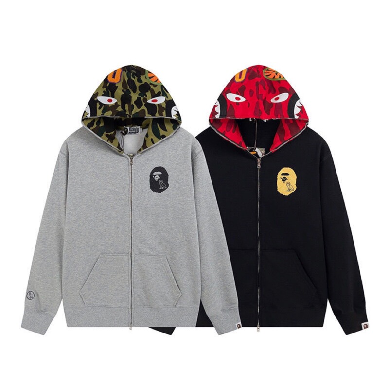 Cross-Border Wholesale of Trendy Brand Bape Shark Patchwork Camouflage Hoodie Short-Sleeve Zipper for Men and Women
