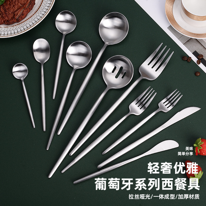 Steak Knife, Fork, and Spoon Set, 430 Stainless Steel Western Cutlery, Dining Knife, Dining Fork, Dining Spoon, Hotel Restaurant Home Set, Nordic Style